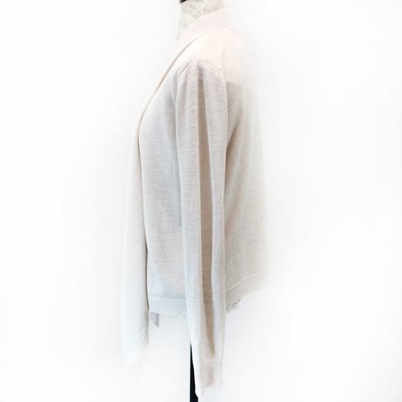 Theory Open Front Knit Beige Cardigan Sweater Minimalist Linen Blend Cozy Small - Picture 3 of 5